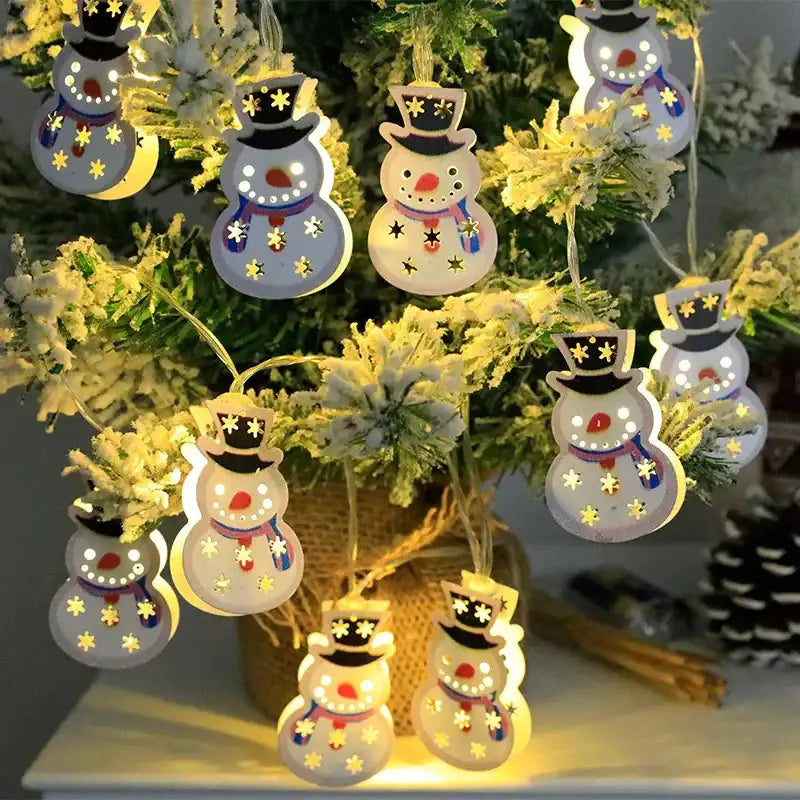 Guirnalda de luces LED navideñas con Papá Noel, alce y muñeco de nieve. Adorno navideño. Decoración navideña. Regalo de Navidad de Año Nuevo.