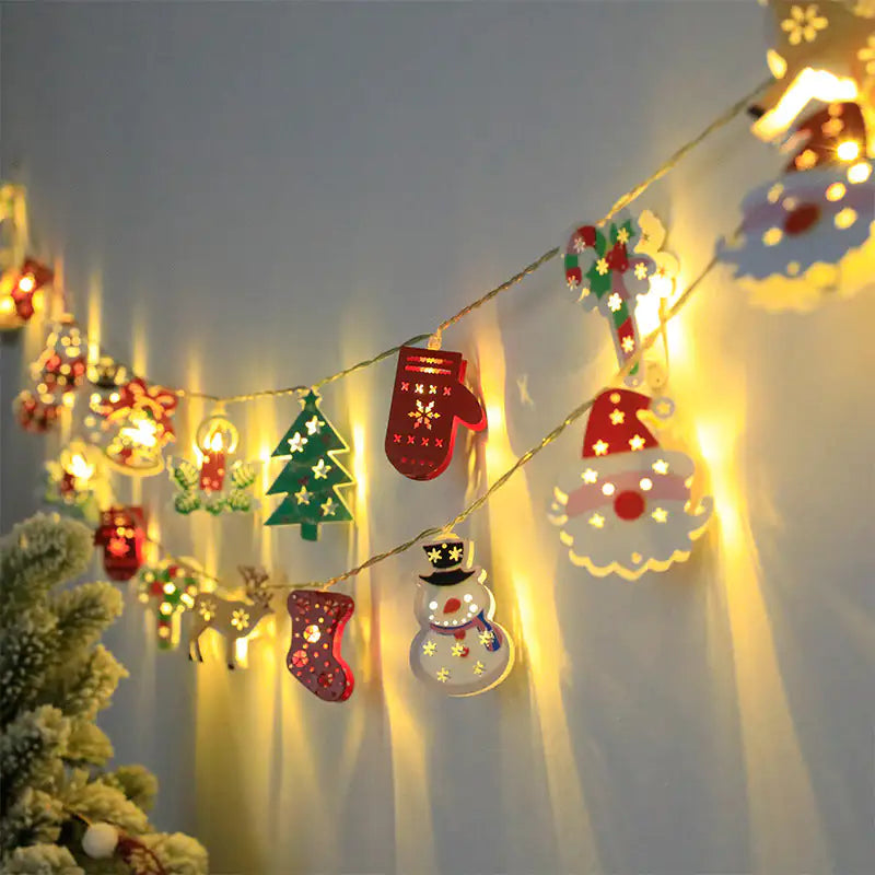 Guirnalda de luces LED navideñas con Papá Noel, alce y muñeco de nieve. Adorno navideño. Decoración navideña. Regalo de Navidad de Año Nuevo.