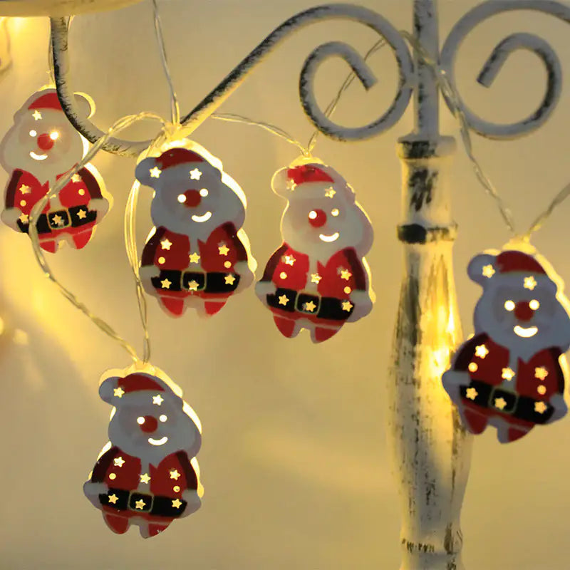 Guirnalda de luces LED navideñas con Papá Noel, alce y muñeco de nieve. Adorno navideño. Decoración navideña. Regalo de Navidad de Año Nuevo.