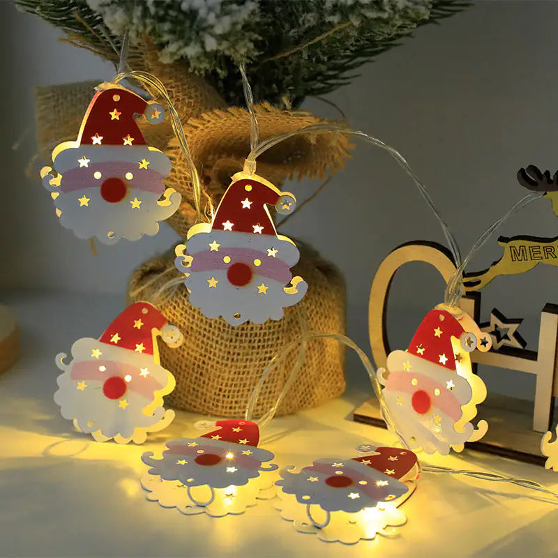 Guirnalda de luces LED navideñas con Papá Noel, alce y muñeco de nieve. Adorno navideño. Decoración navideña. Regalo de Navidad de Año Nuevo.
